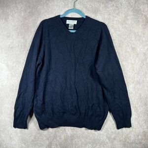 Paolo Mondo Sweater Mens Large Blue Cashmere Knit V-Neck Pullover Long Sleeve‎